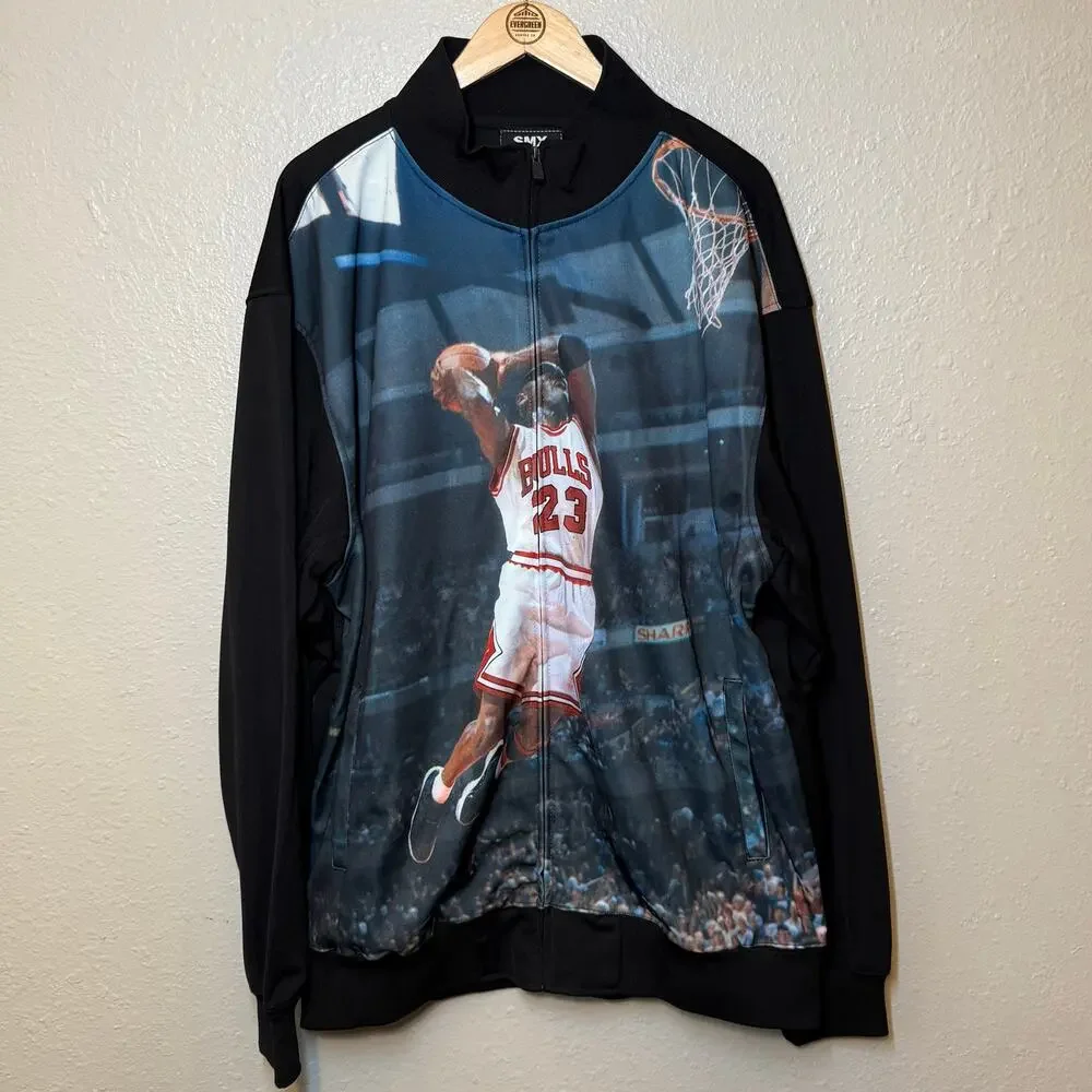 SMX Michael Jordan Bomber Jacket Y2K Chicago Bulls Basketball Black Unisex 2XL